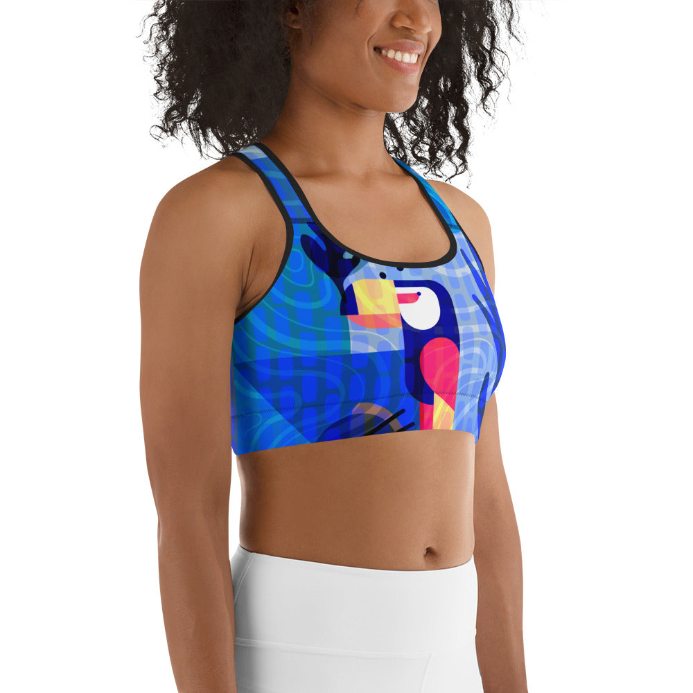 Blue Abstract Sports Bra