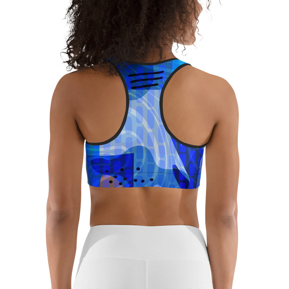 Blue Abstract Sports Bra