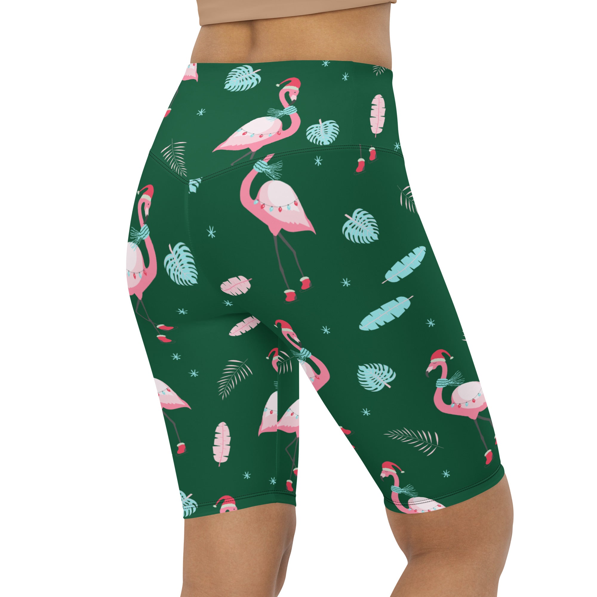 Christmassy Flamingos Biker Shorts
