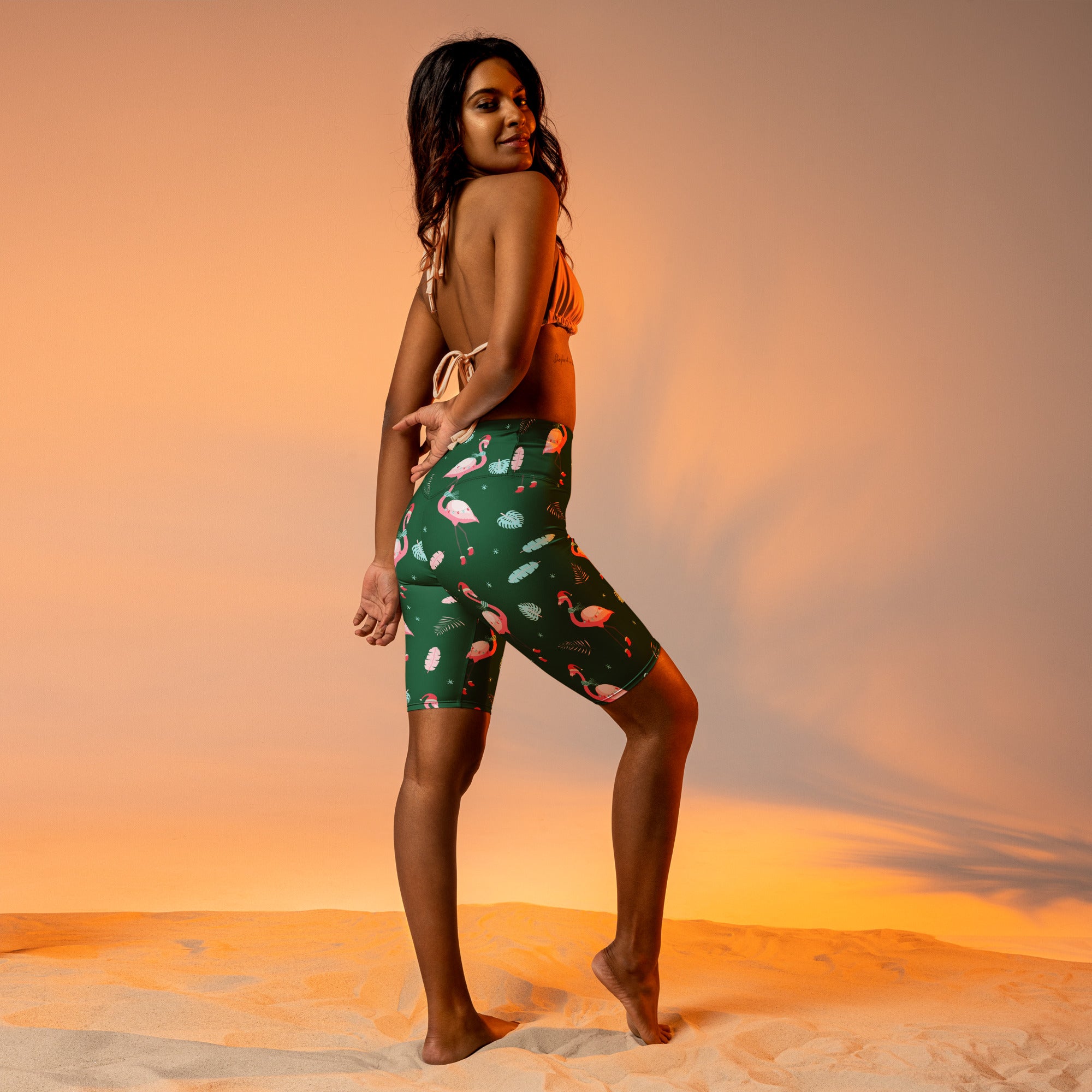 Christmassy Flamingos Biker Shorts