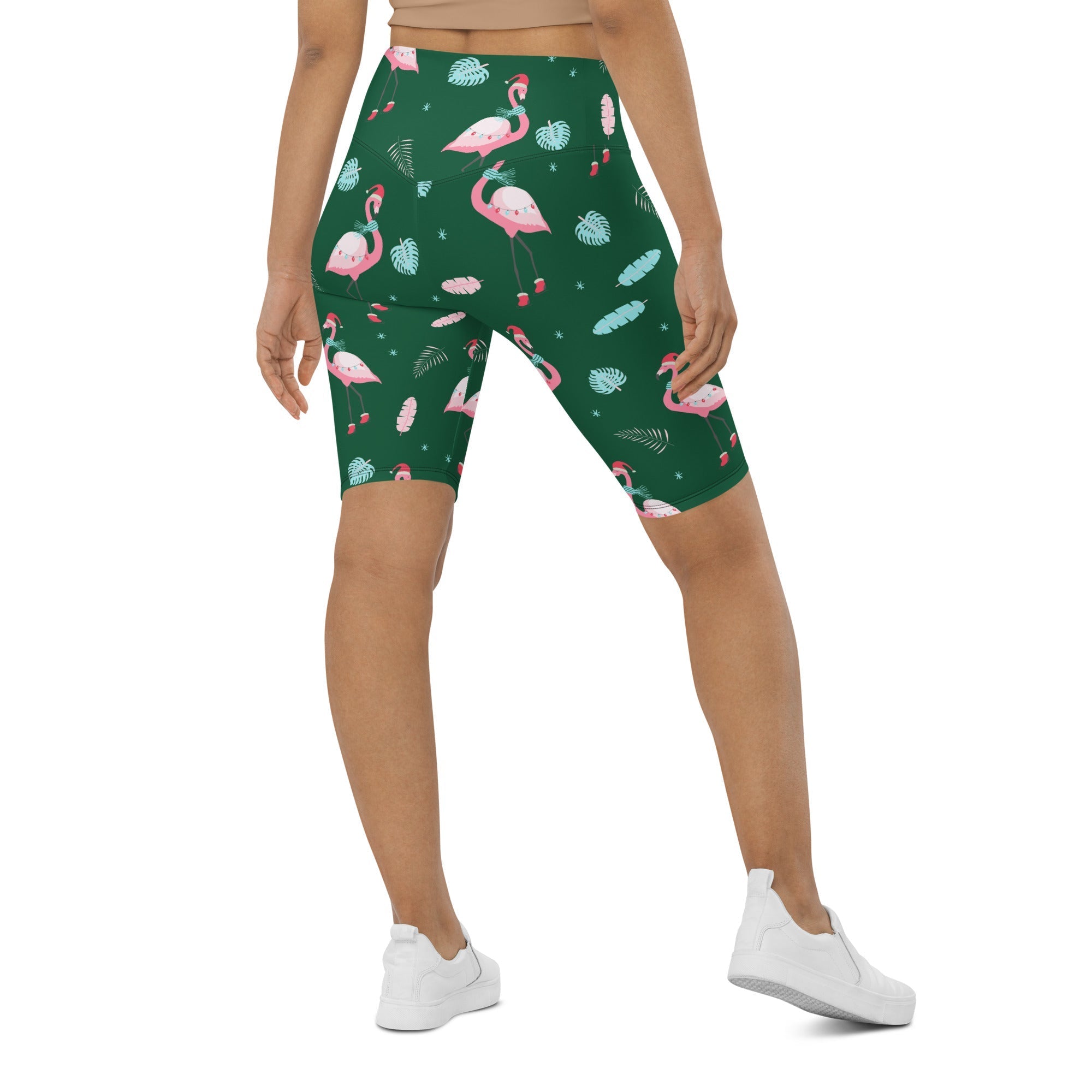 Christmassy Flamingos Biker Shorts