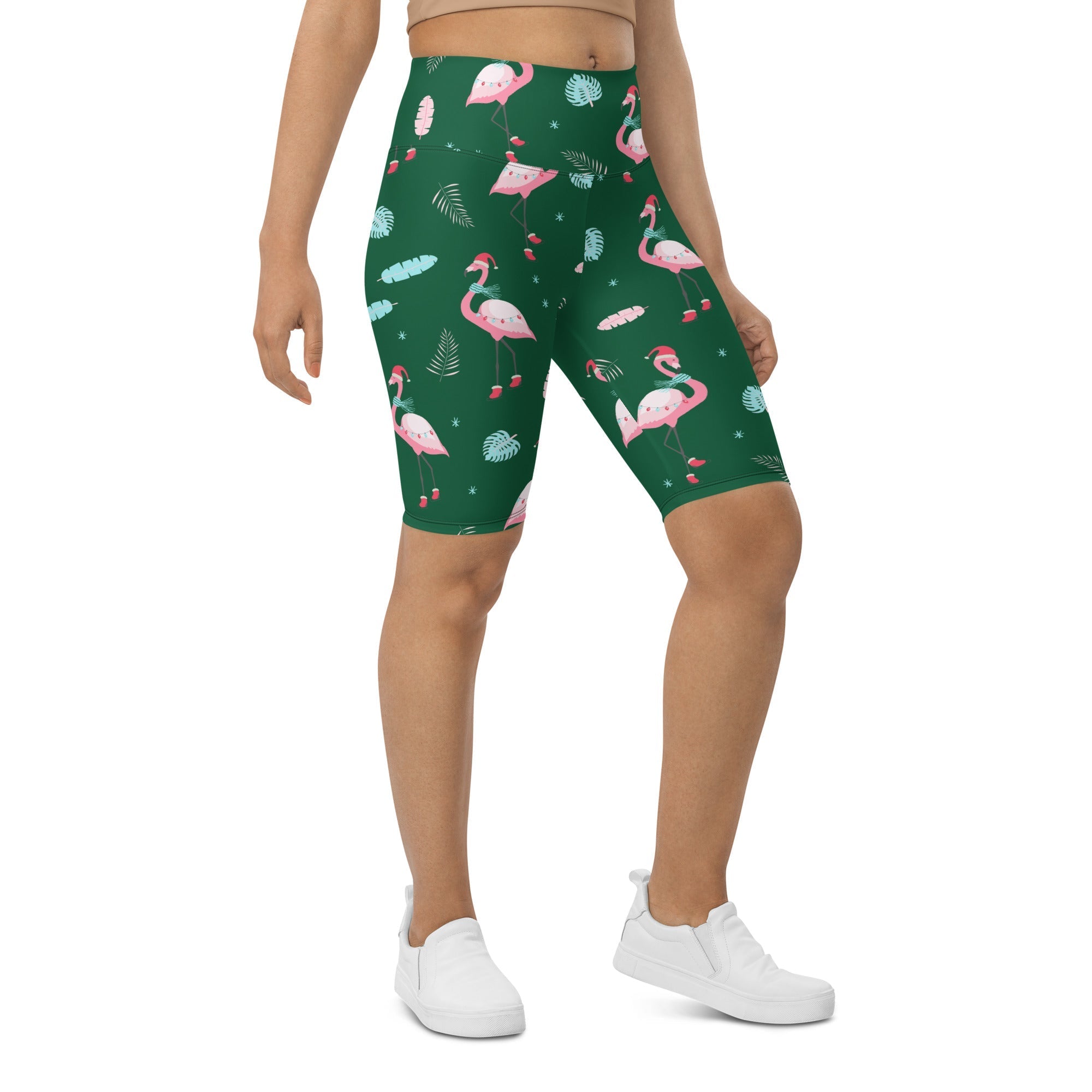 Christmassy Flamingos Biker Shorts