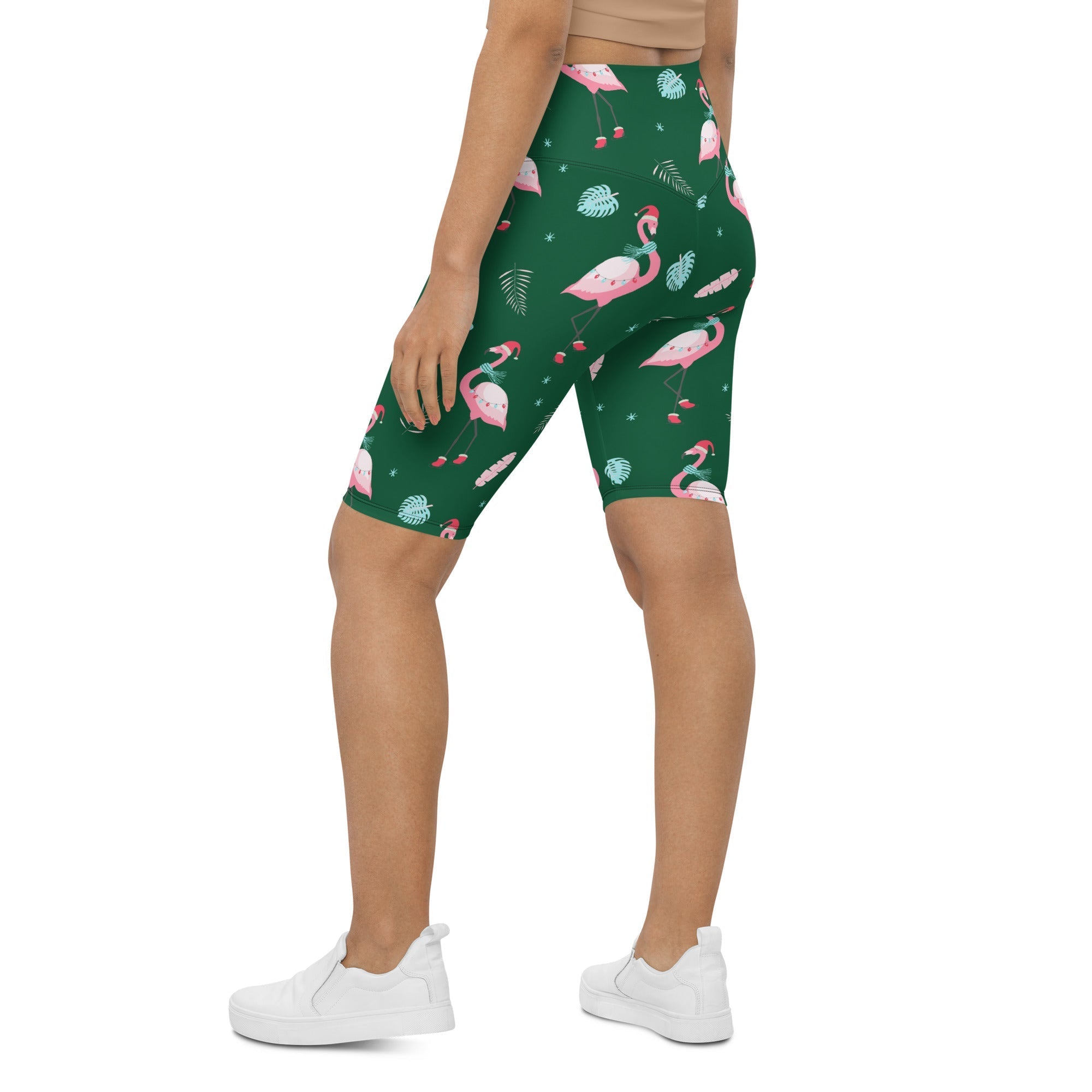 Christmassy Flamingos Biker Shorts