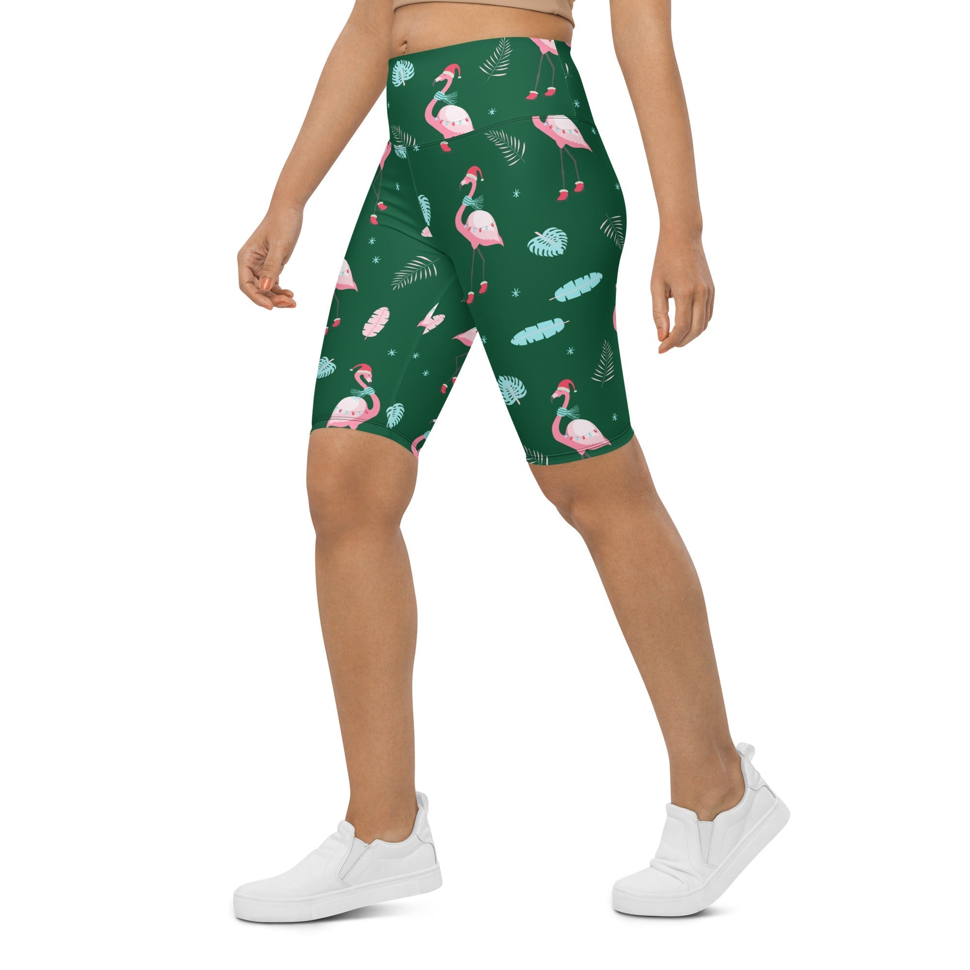 Christmassy Flamingos Biker Shorts