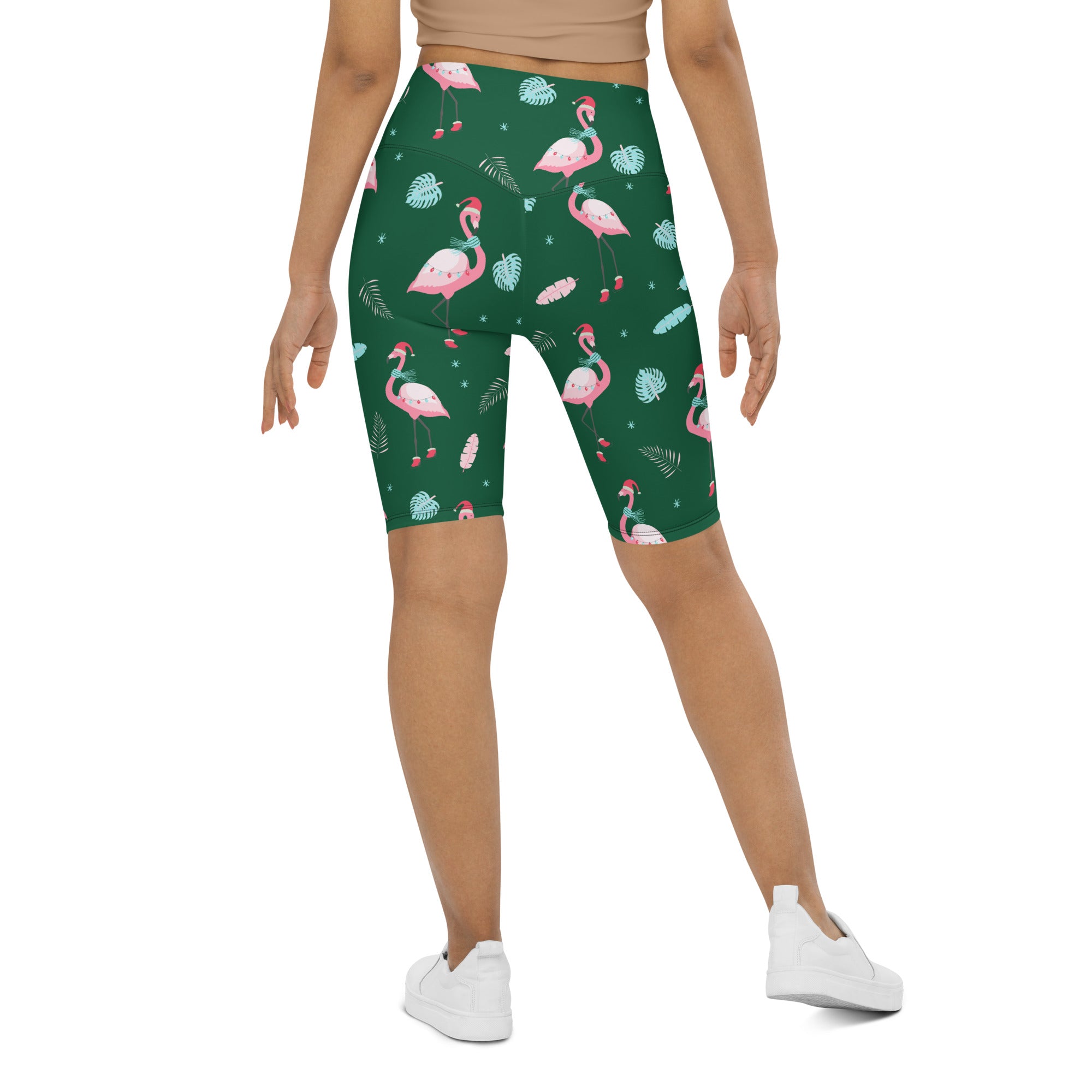 Christmassy Flamingos Biker Shorts