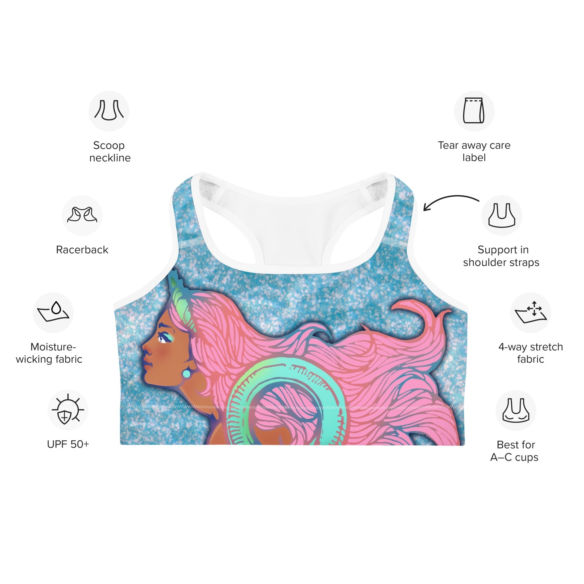 Darker Skin Mermaid Sports Bra