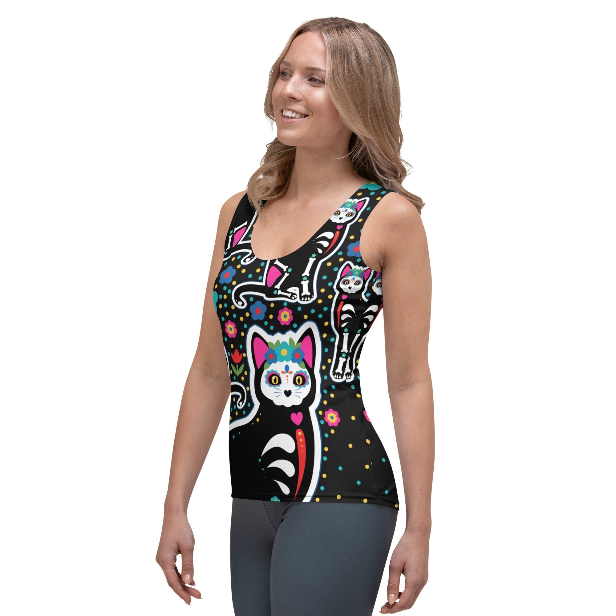 Day of the Dead Cat Print Tank Top