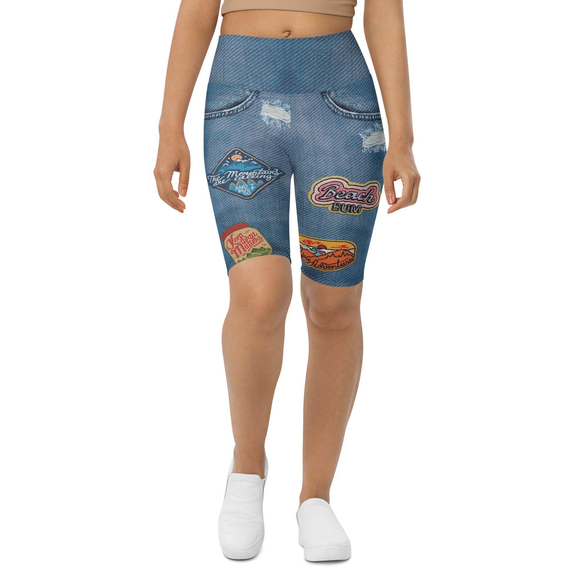 Denim Patch Biker Shorts