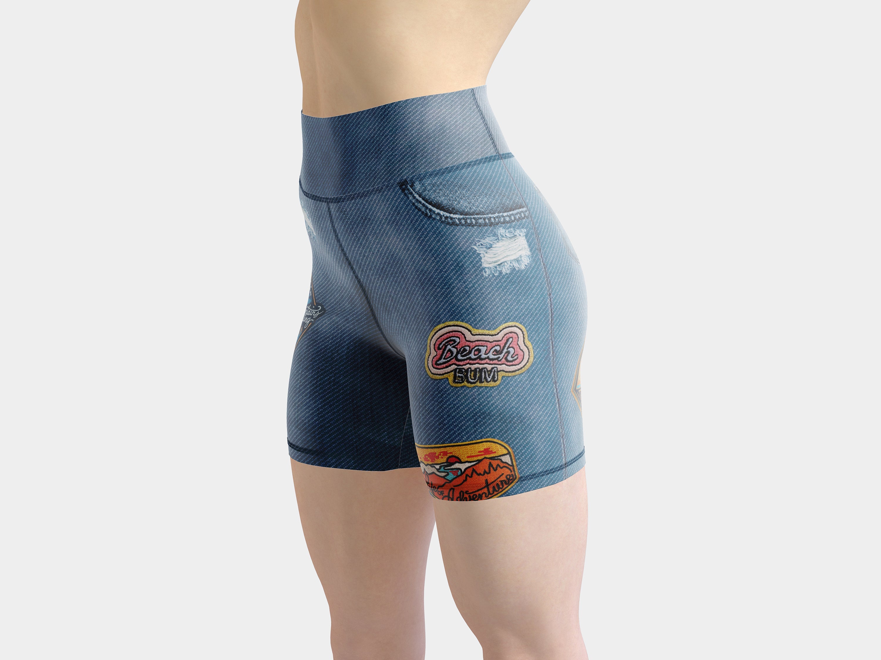 Denim Patch Yoga Shorts