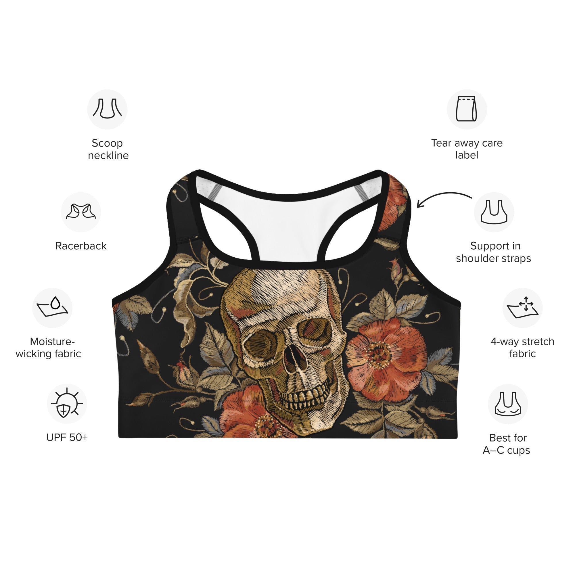 Embroidery Skull Sports Bra