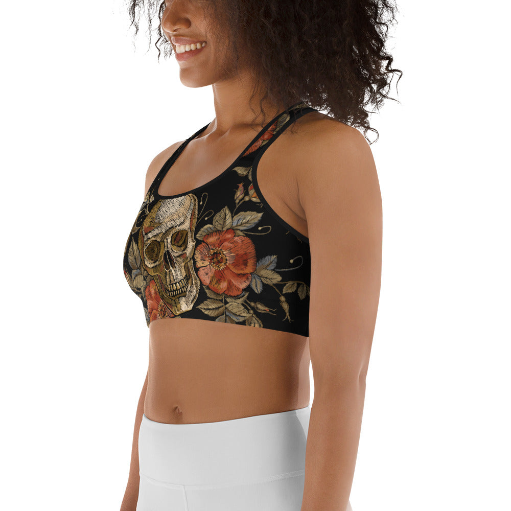 Embroidery Skull Sports Bra