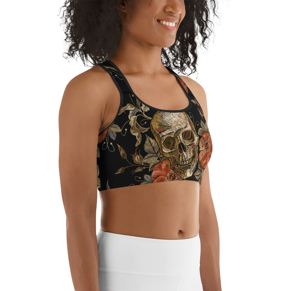 Embroidery Skull Sports Bra