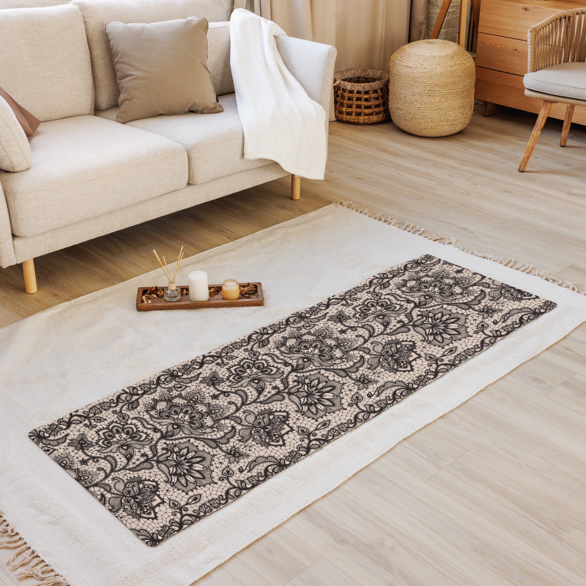 Flower Lace Print Yoga Mat