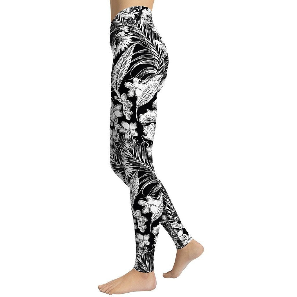 Monochrome Floral Yoga Leggings