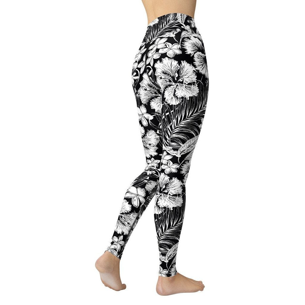 Monochrome Floral Yoga Leggings