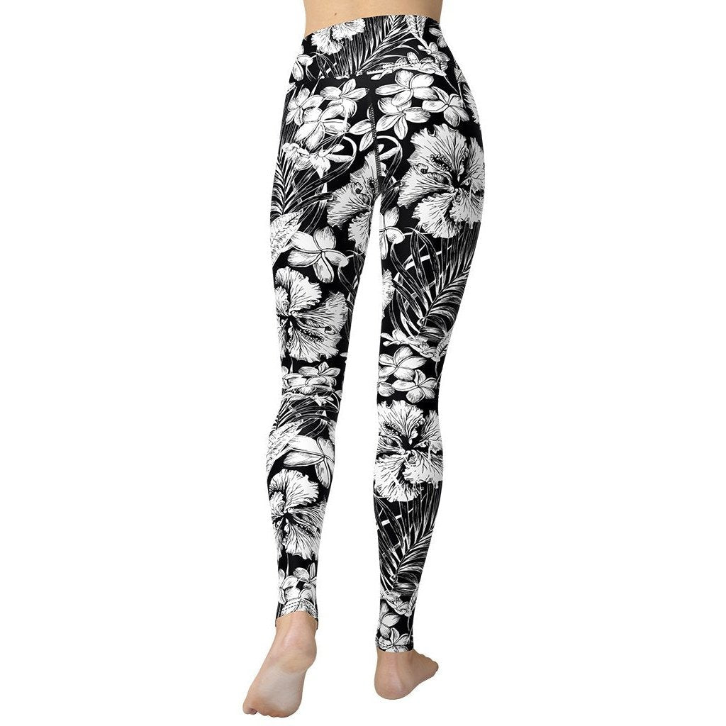 Monochrome Floral Yoga Leggings