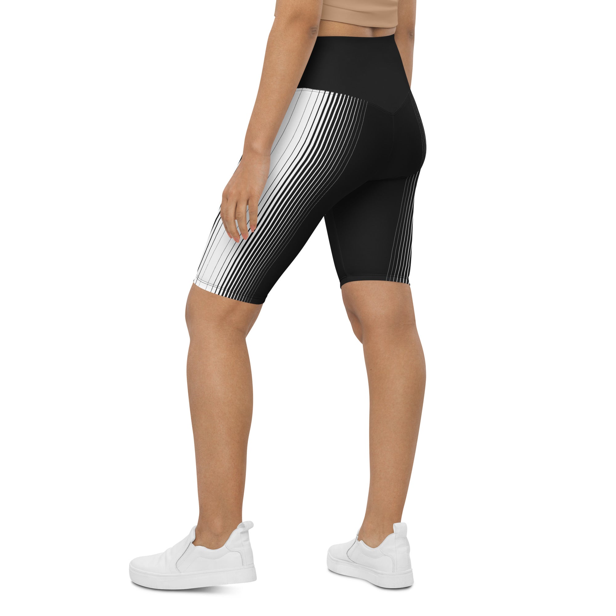 Optical Illusion Vertical Lines Biker Shorts