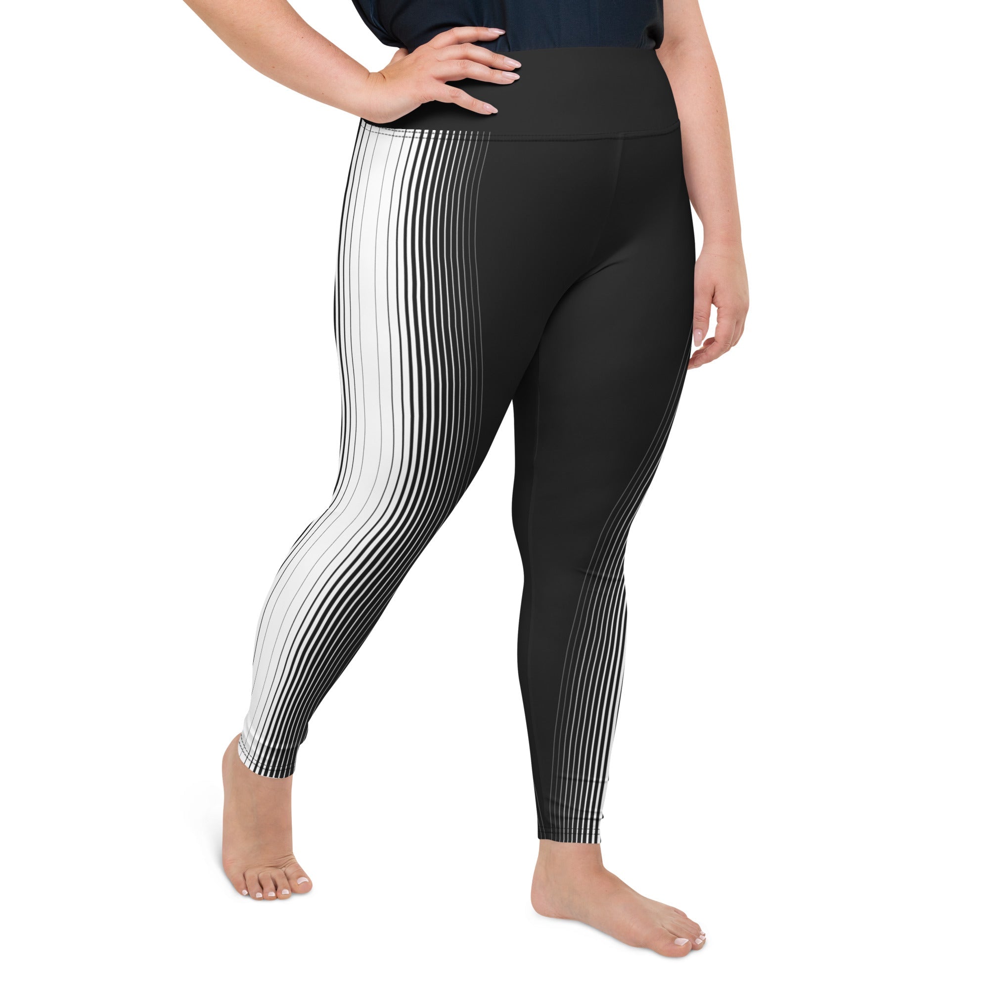 Vertical Striped Black And White Striped Leggings Plus Size Black