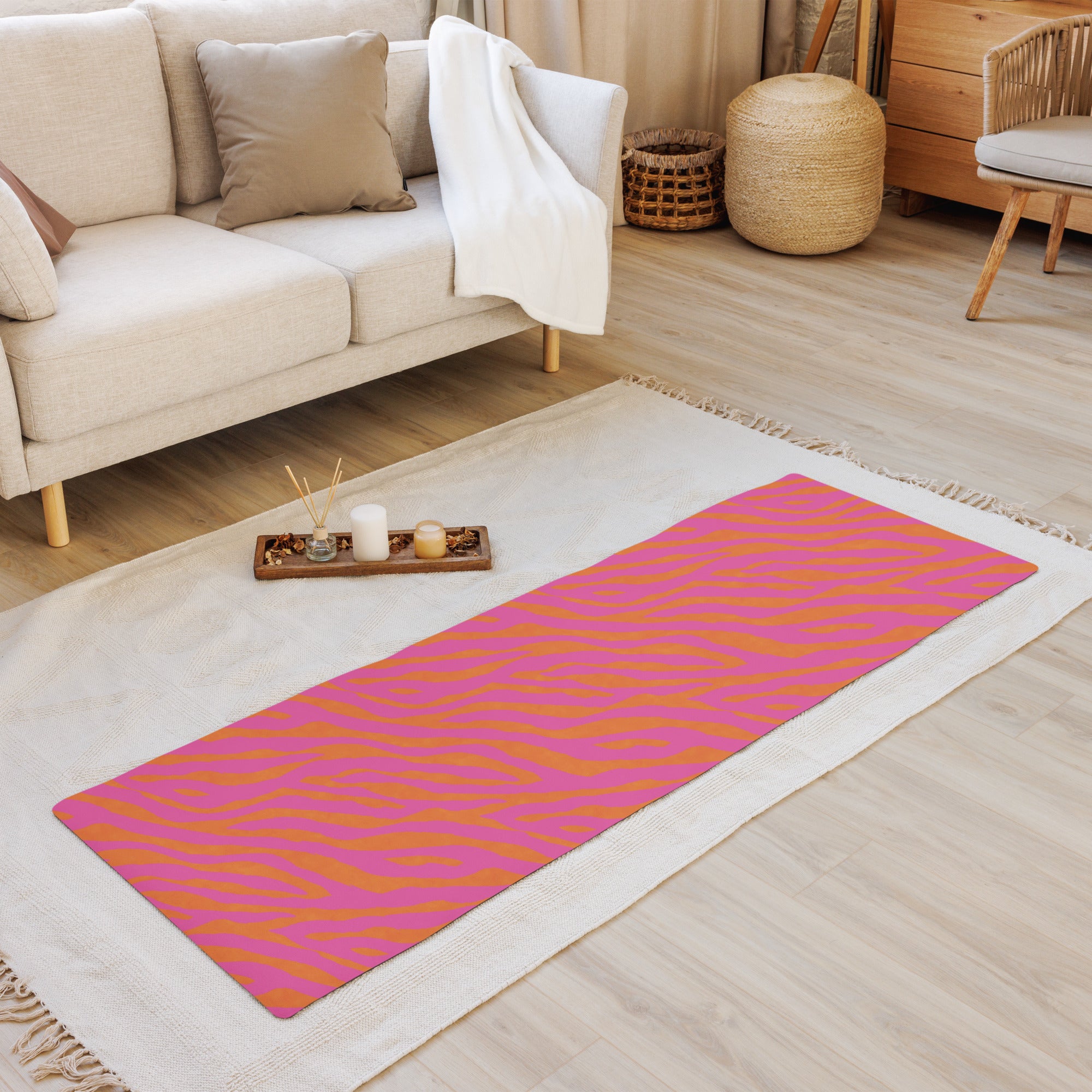 Pink & Orange Zebra Yoga Mat