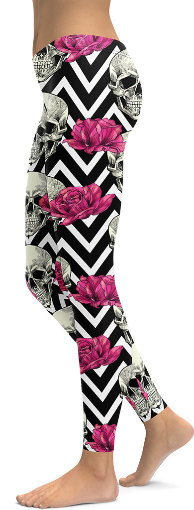 Pink Roses and Skulls Leggings