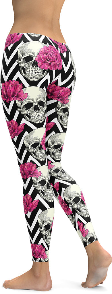 Pink Roses and Skulls Leggings
