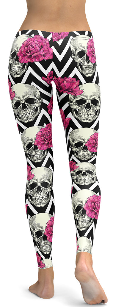 Pink Roses and Skulls Leggings