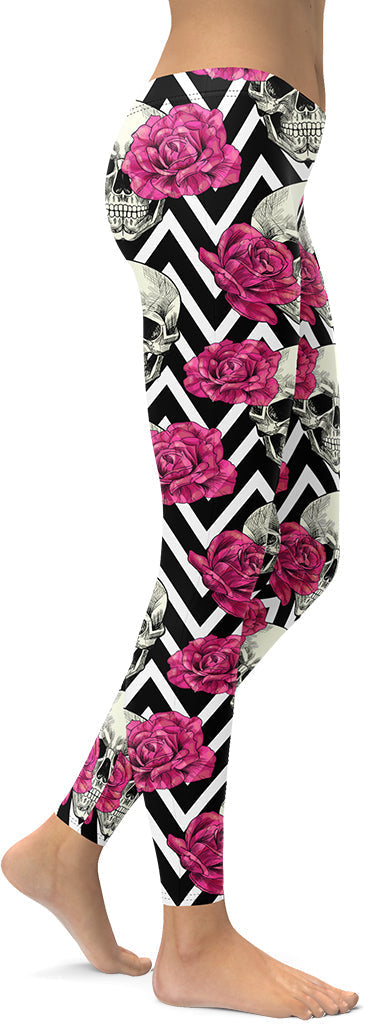 Pink Roses and Skulls Leggings