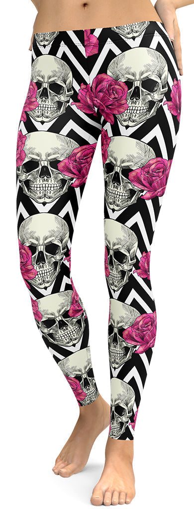 Pink Roses and Skulls Leggings