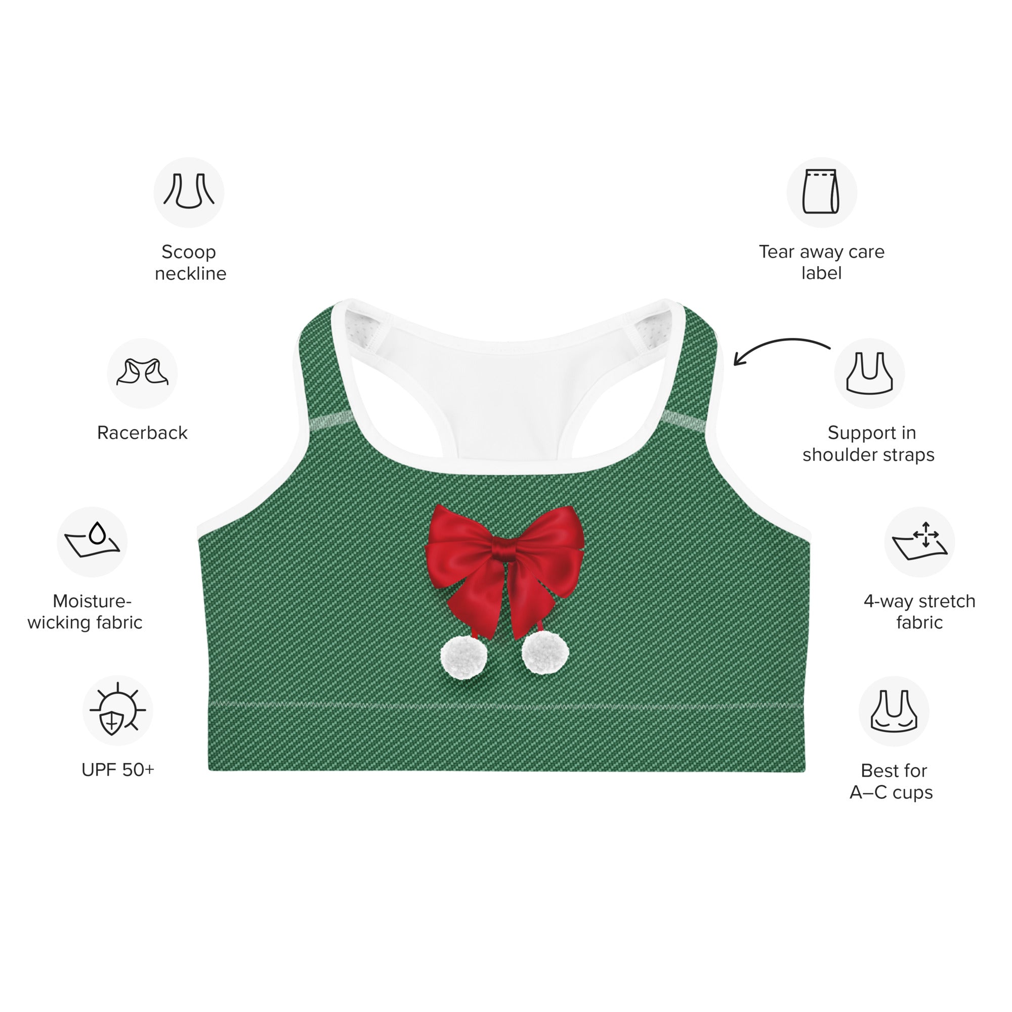 Red Christmas Bow Sports Bra