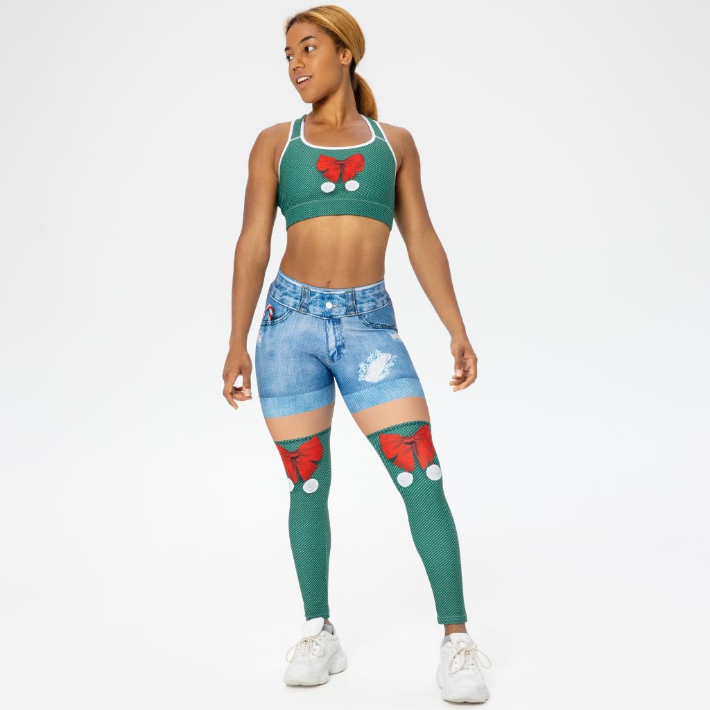 Red Christmas Bow Sports Bra