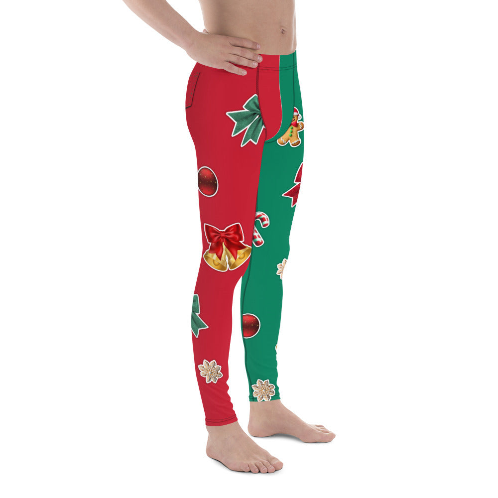 Red & Green Christmas Men's Leggings