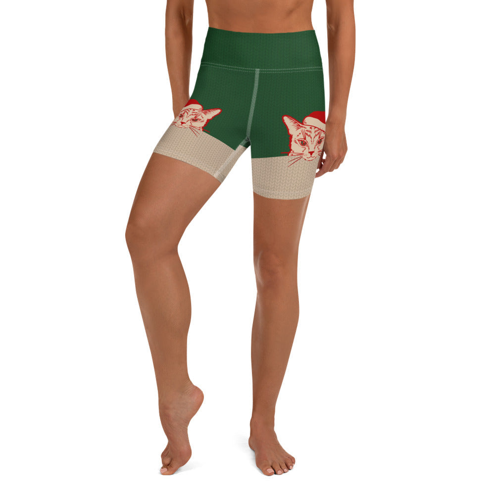 Santa Cat Yoga Shorts