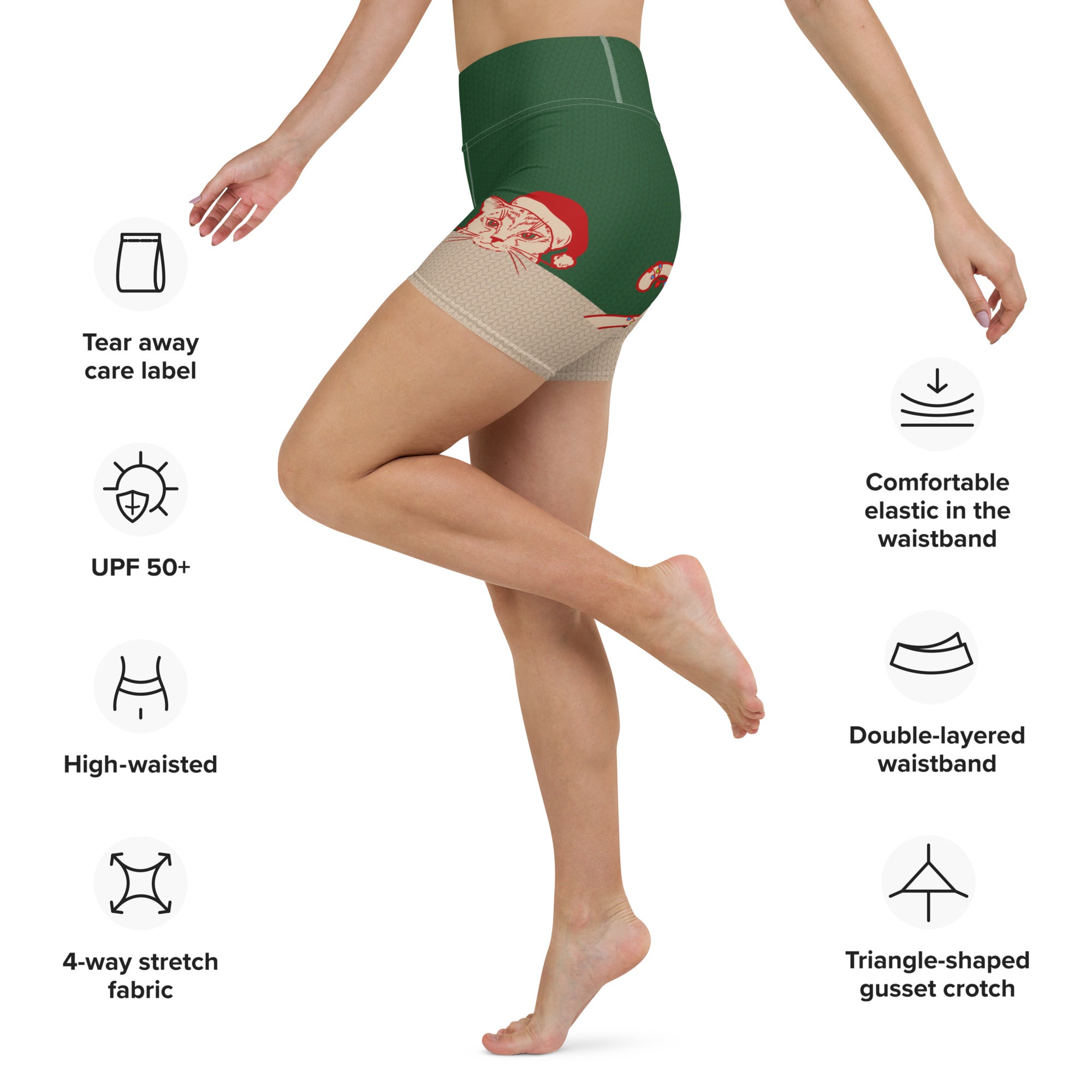 Santa Cat Yoga Shorts