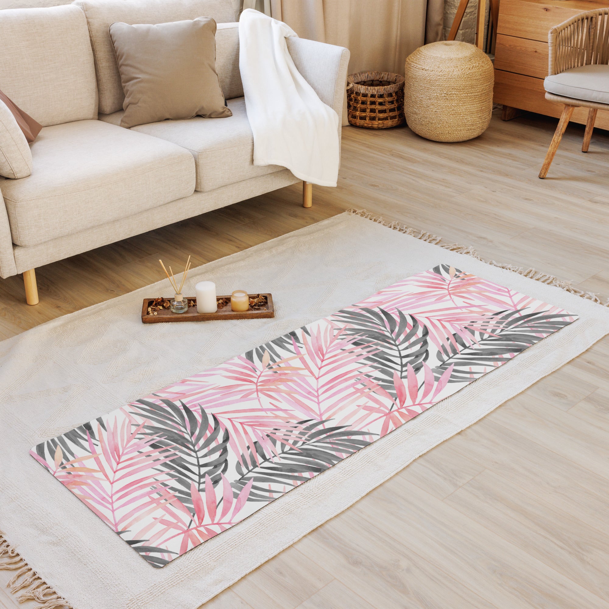 Soft Pink Tropical Yoga Mat