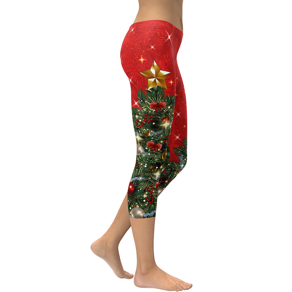 Sparkly Print Christmas Tree Capris