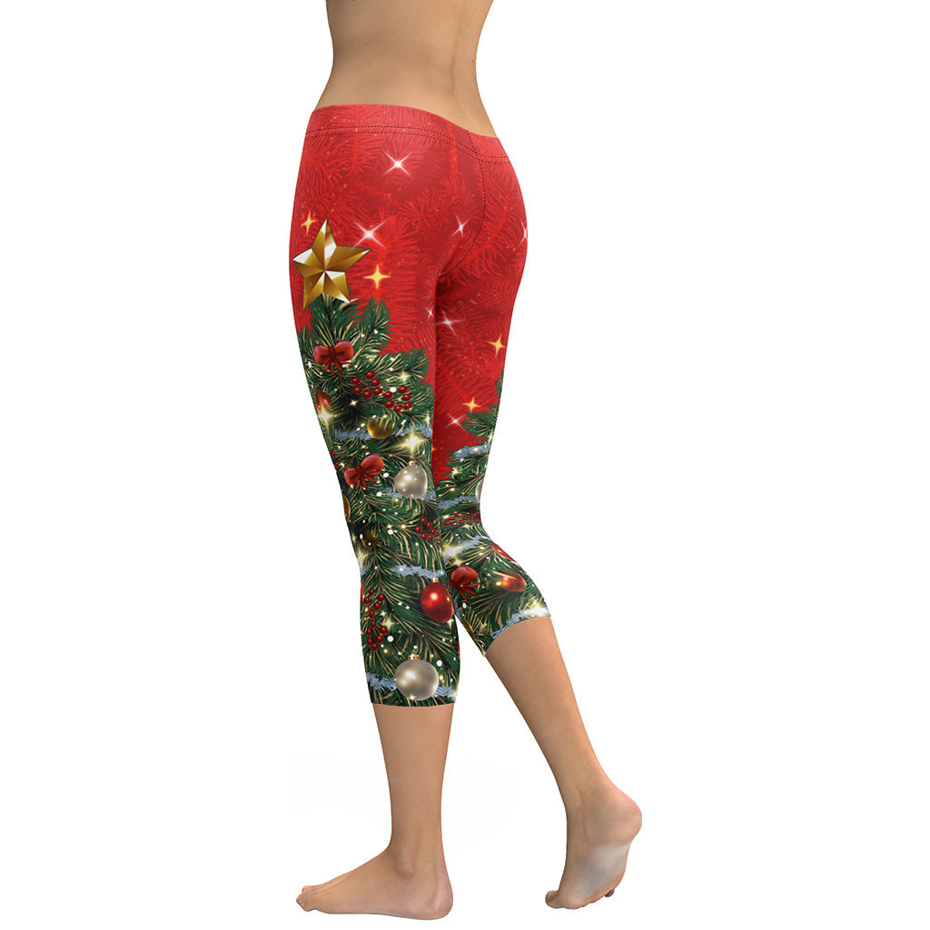 Sparkly Print Christmas Tree Capris