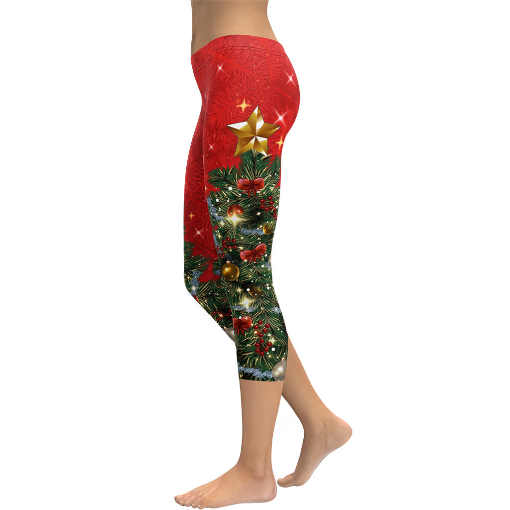 Sparkly Print Christmas Tree Capris