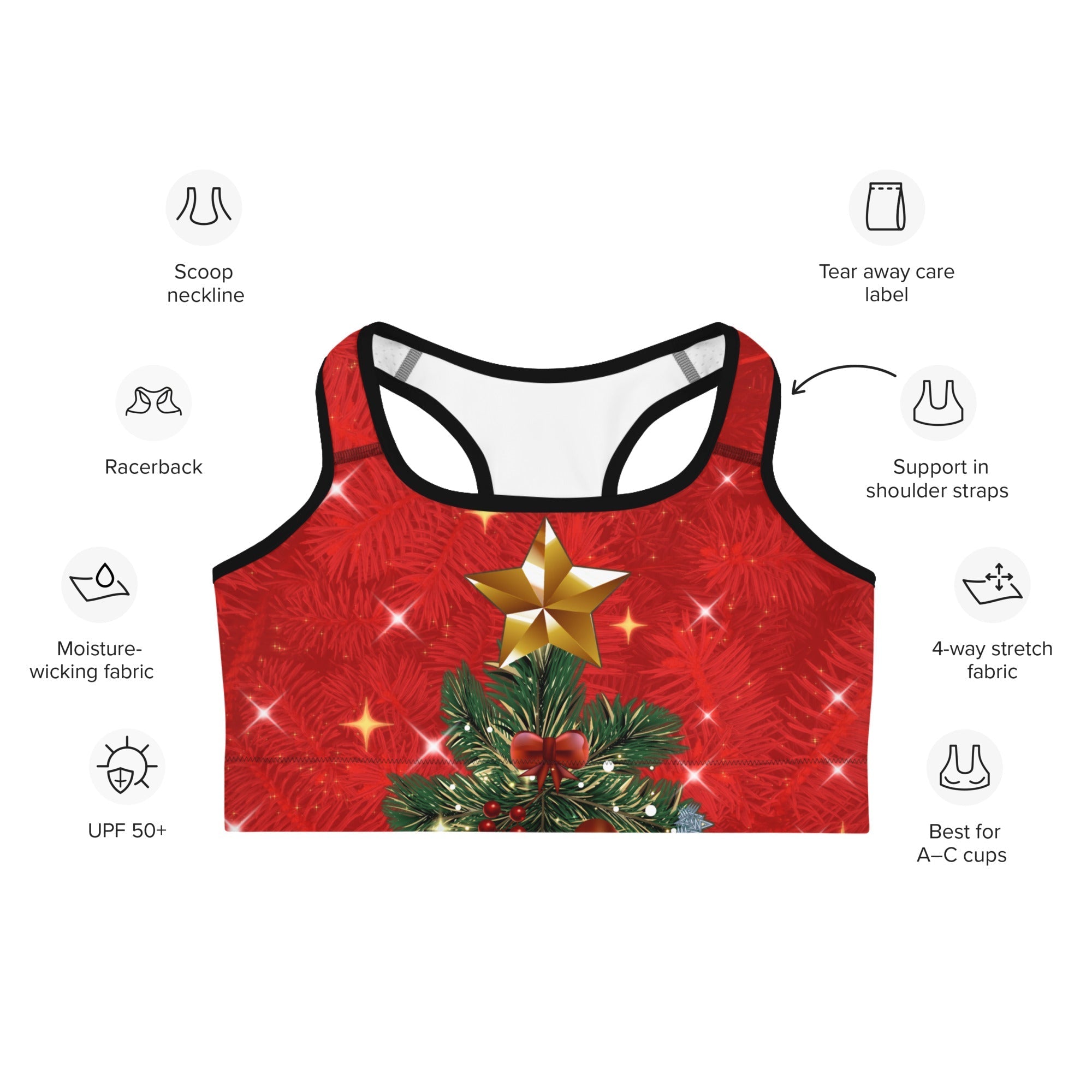Sparkly Print Christmas Tree Sports Bra