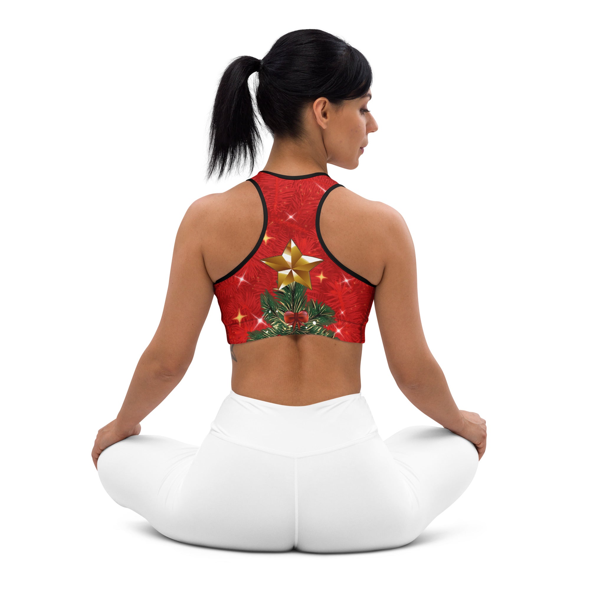 Sparkly Print Christmas Tree Sports Bra
