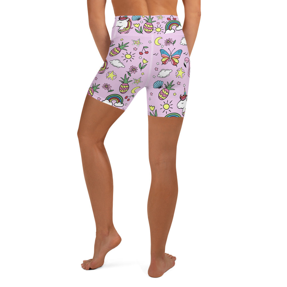Unicorn Print Yoga Shorts