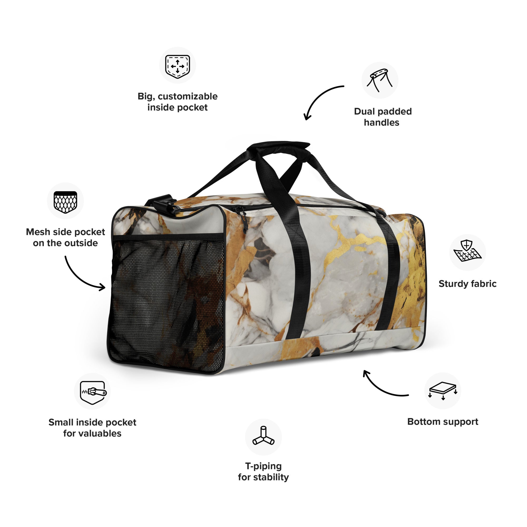 White & Gold Marble Duffle Bag