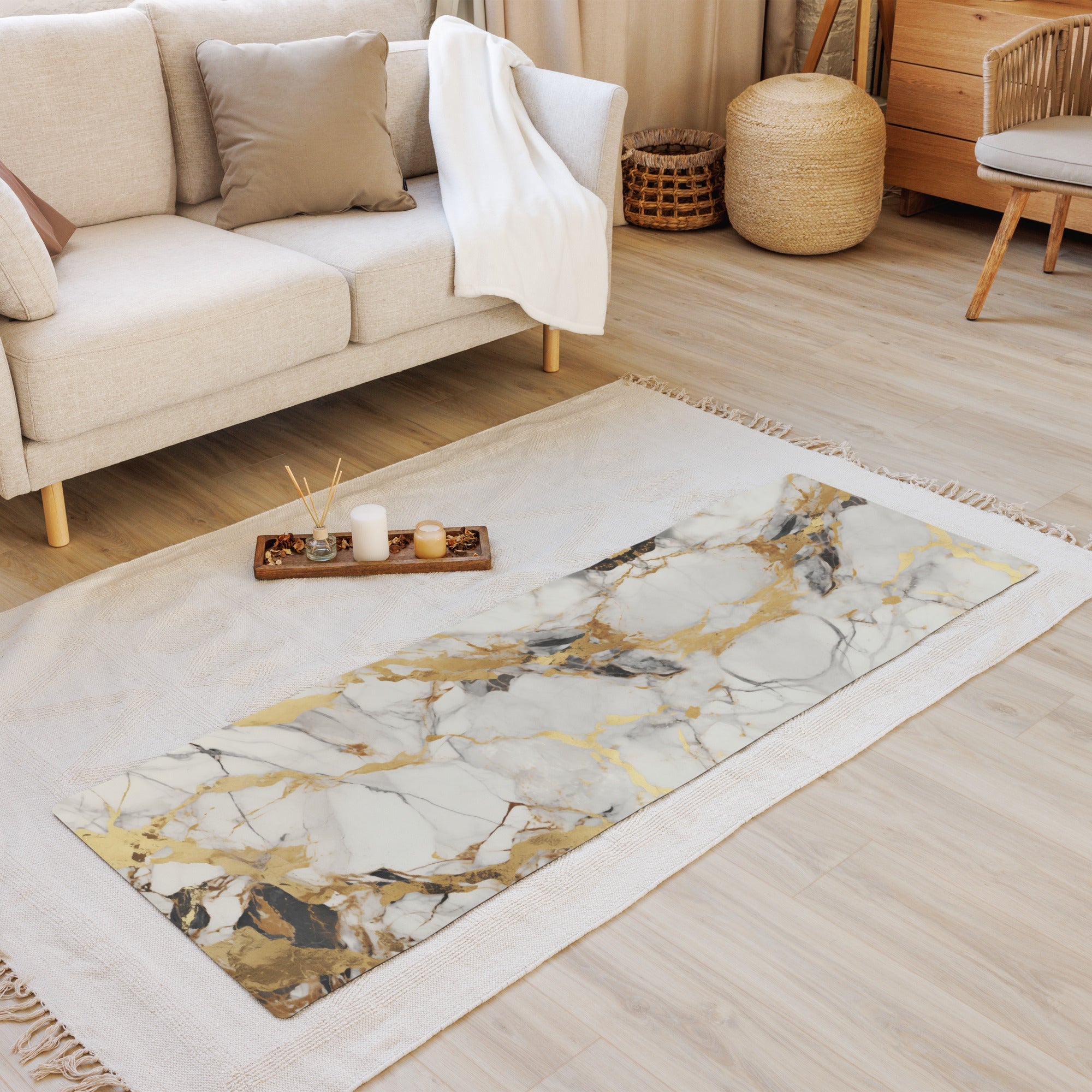 White & Gold Marble Yoga Mat