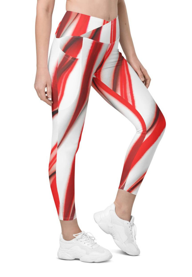 3D Candy Cane Crossover Leggings With Pockets