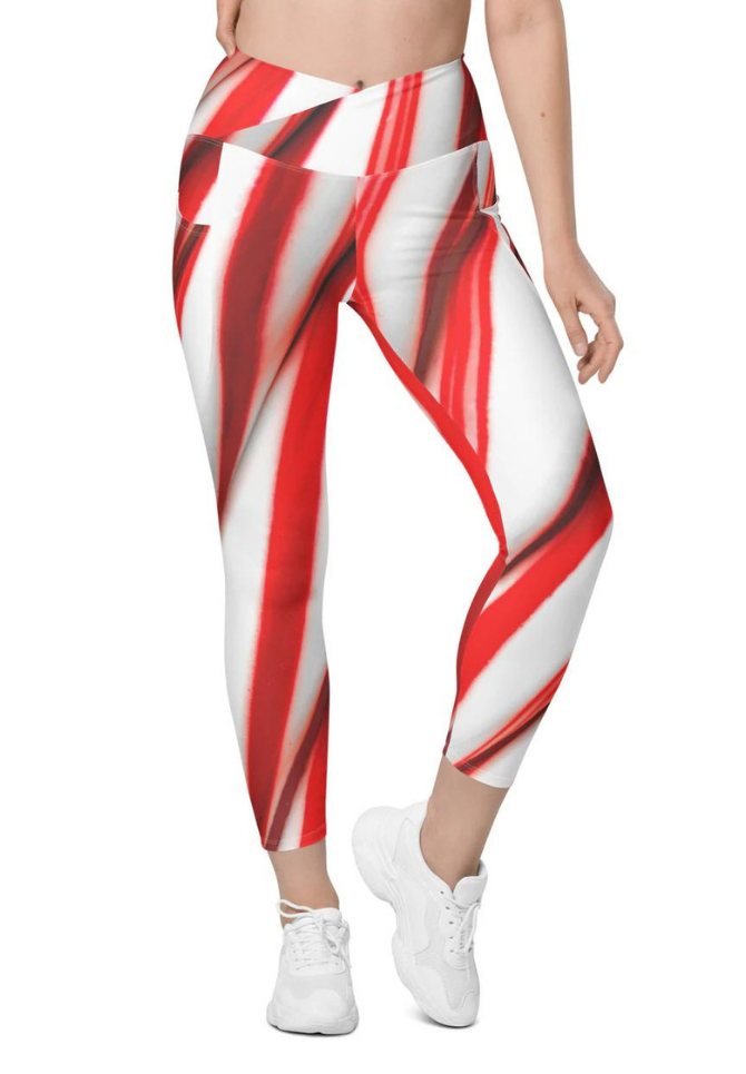 3D Candy Cane Crossover Leggings With Pockets