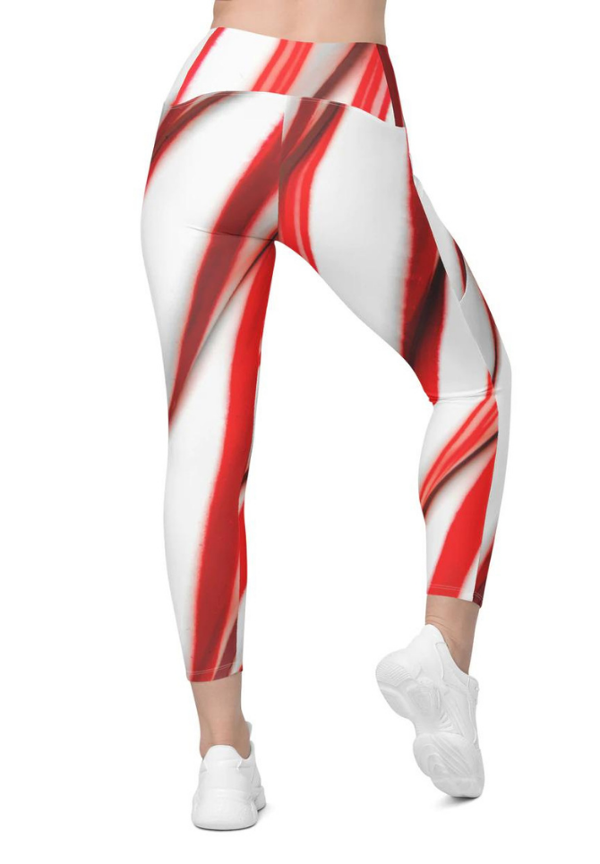 3D Candy Cane Leggings With Pockets