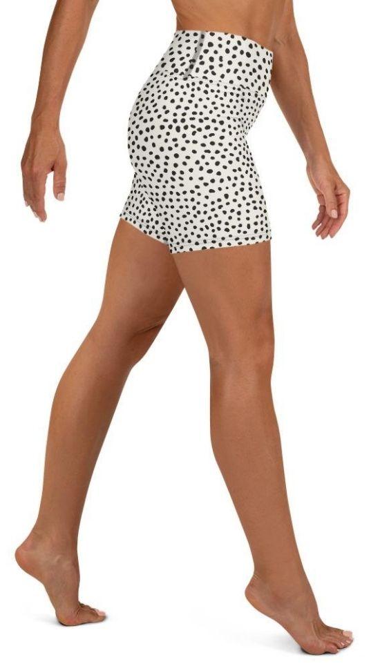 Beige Polka Dot Pattern Yoga Shorts