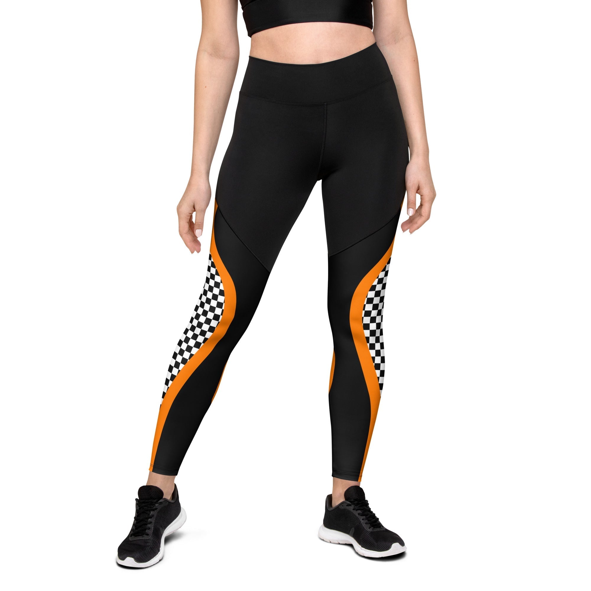 Black and Orange Checkered Compression Leggings