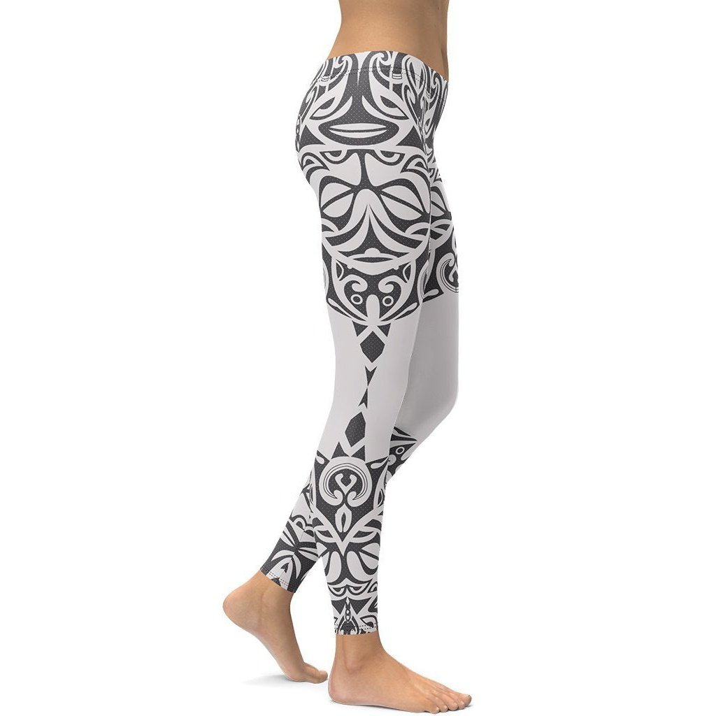 Black and White Tribal Leggings - FiercePulse - Premium Workout Leggings - Yoga Pants