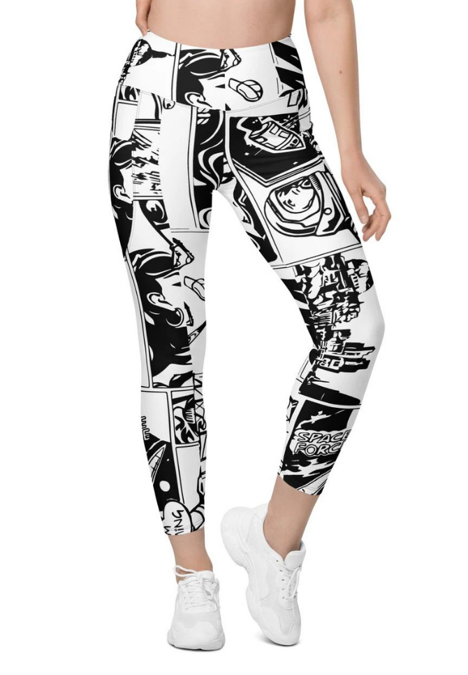 Black White Comic Book Leggings With Pockets - Main Image