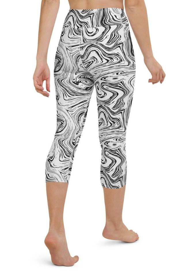 Black & White Marble Yoga Capris